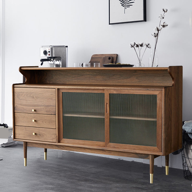 Contemporary Buffet Sideboard Solid Wood Side Board with Cabinets and Drawers