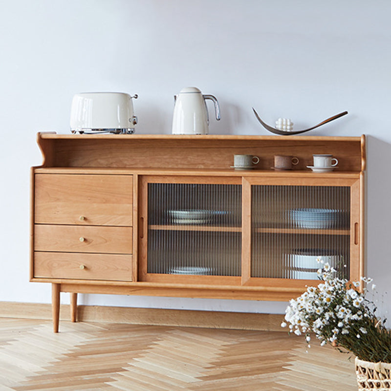 Contemporary Buffet Sideboard Solid Wood Side Board with Cabinets and Drawers