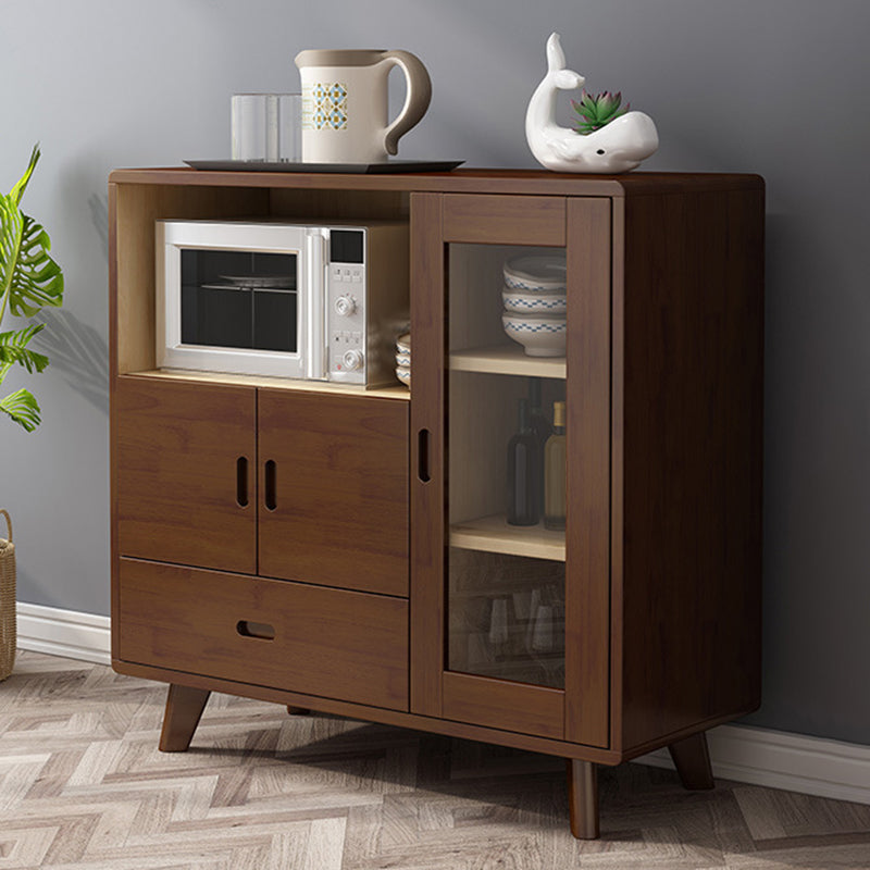 Contemporary Buffet Sideboard Solid Wood 38.4"H Side Board with Cabinets and Drawers