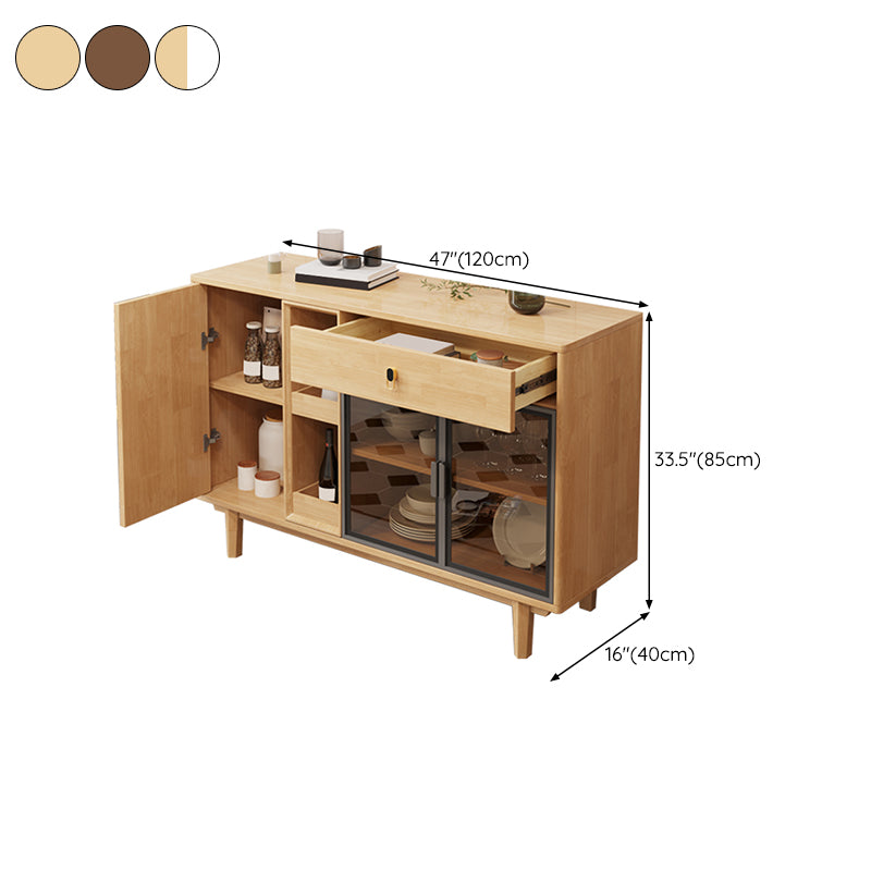 Contemporary Buffet Table Solid Wood 33.5"H Side Board with Cabinets and Drawers