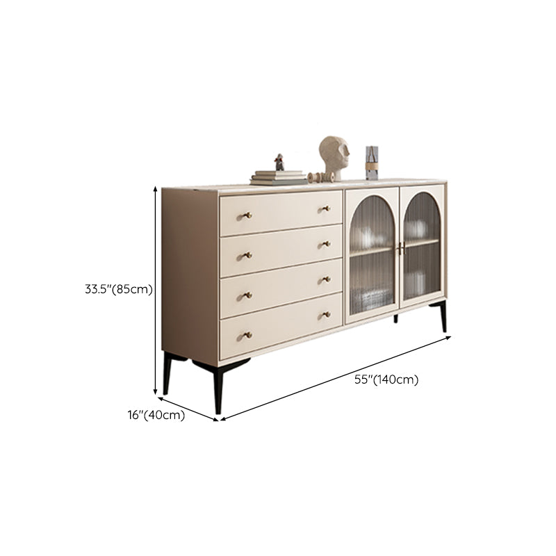 Contemporary Buffet Table Stone Side Board with Cabinets and Drawers