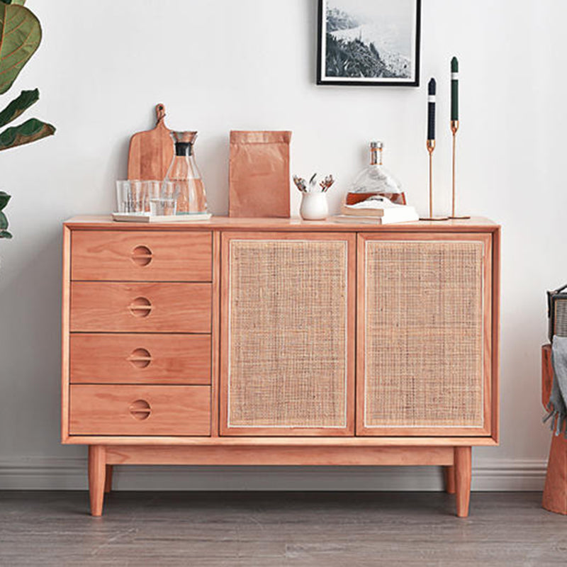 Contemporary Style Buffet Table Wood Side Board with Cabinet and Drawers