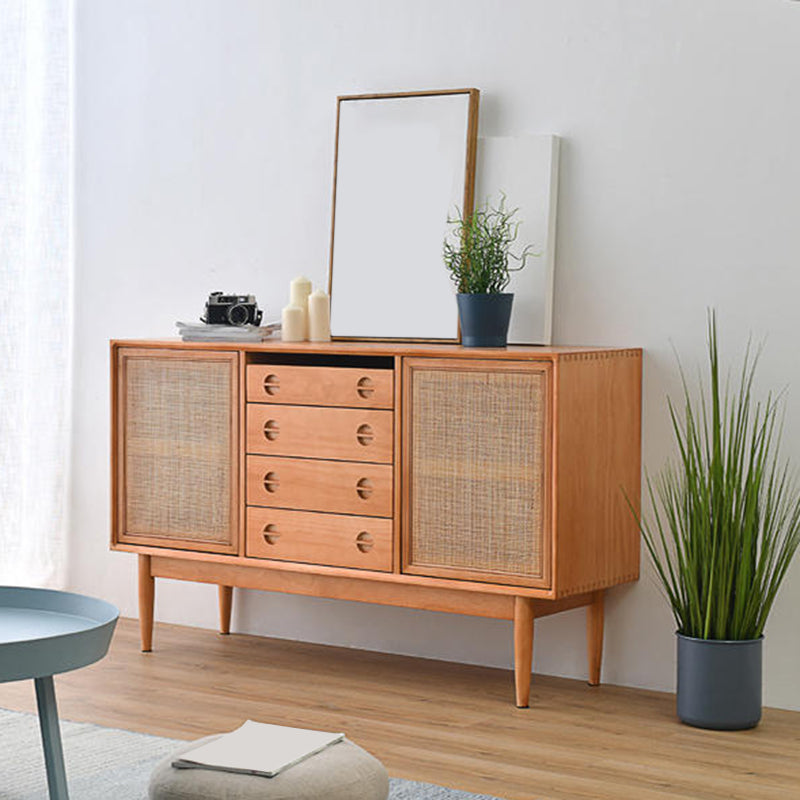 Contemporary Style Buffet Table Wood Side Board with Cabinet and Drawers