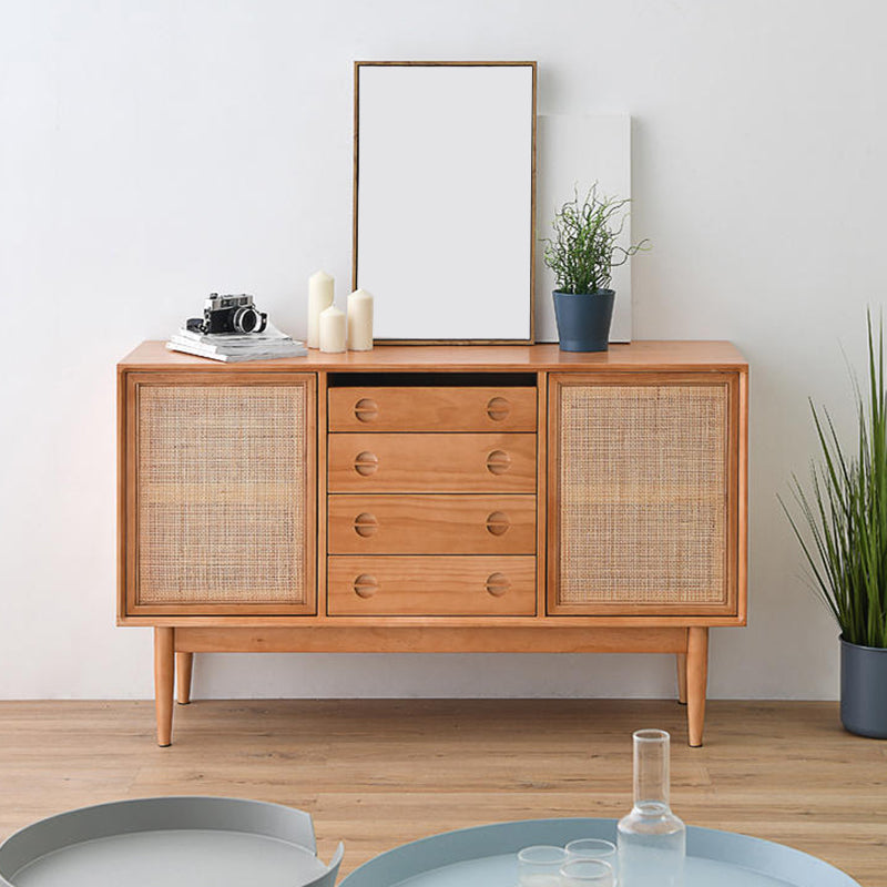 Contemporary Style Buffet Table Wood Side Board with Cabinet and Drawers