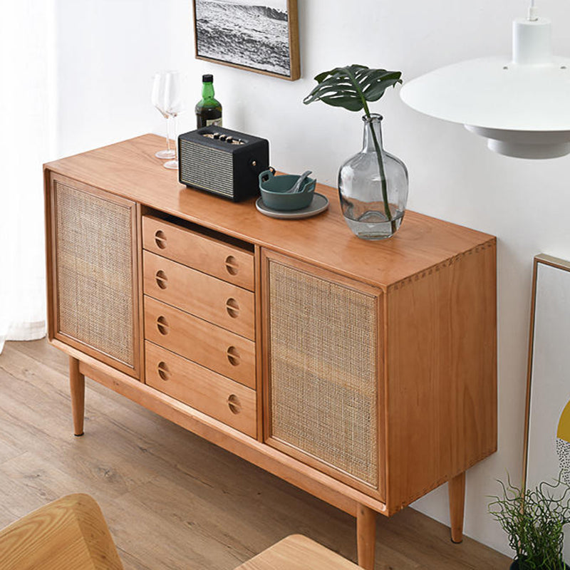 Contemporary Style Buffet Table Wood Side Board with Cabinet and Drawers