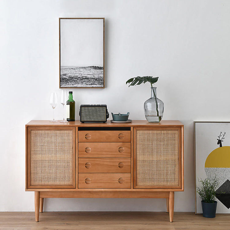 Contemporary Style Buffet Table Wood Side Board with Cabinet and Drawers