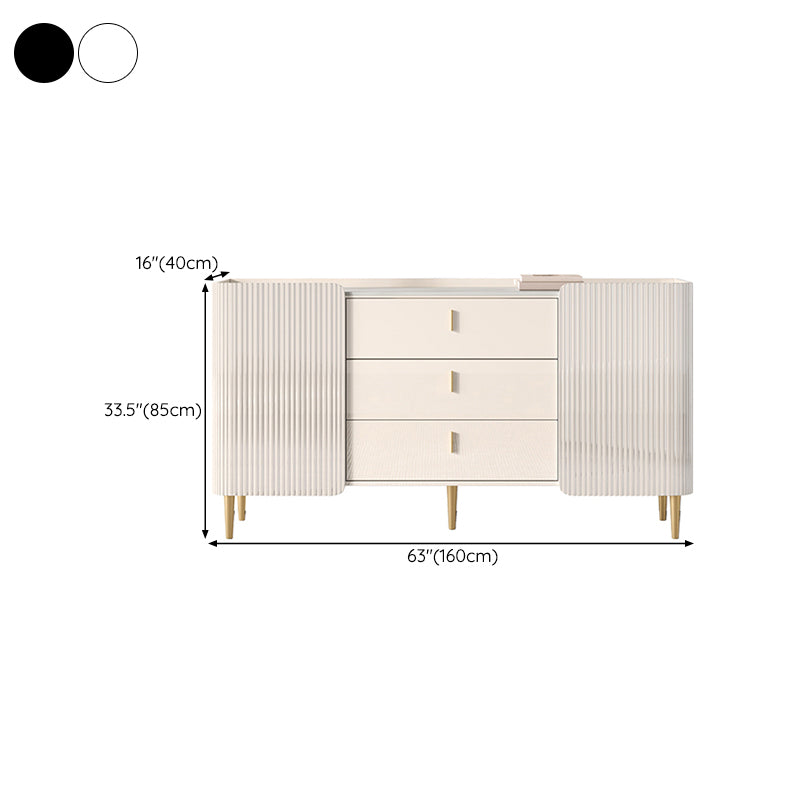 Glam Style Buffet Table Stone Side Board with Cabinet and Drawers