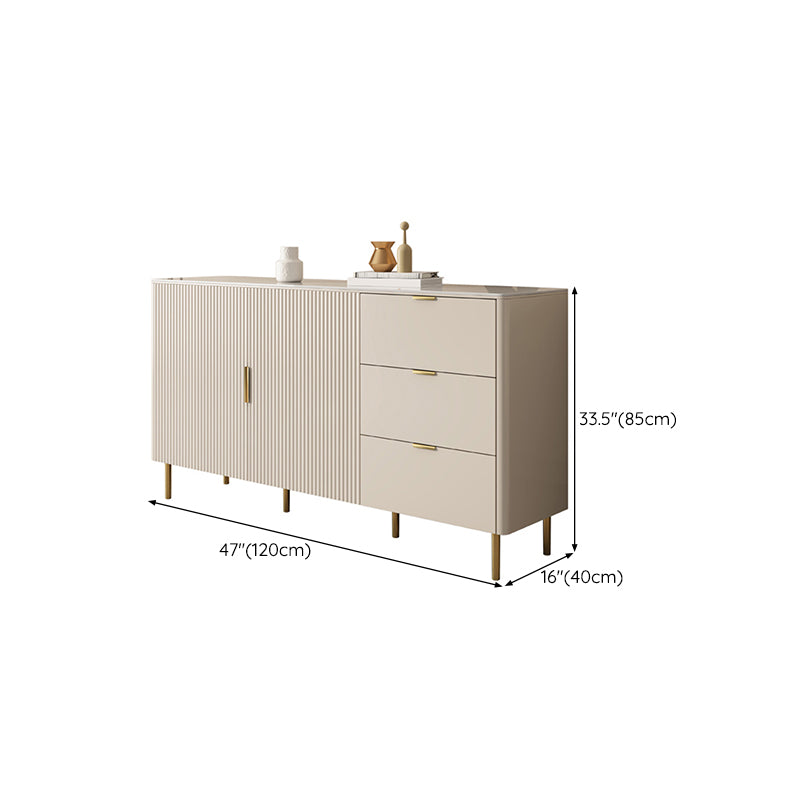 Glam Style Buffet Table Stone Side Board with Cabinets and Drawers