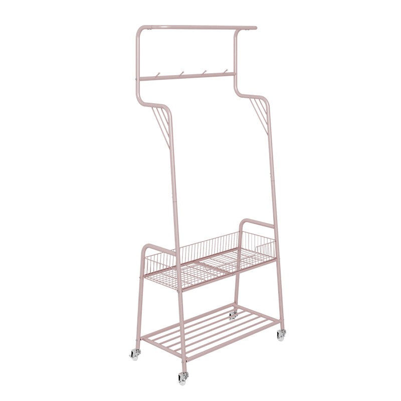 Modern Hall Stand Metal Hanging Rail Storage Shelving and 4 Hooks Coat Rack