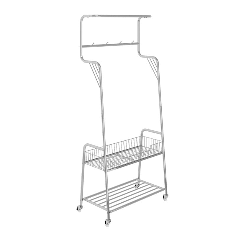 Modern Hall Stand Metal Hanging Rail Storage Shelving and 4 Hooks Coat Rack