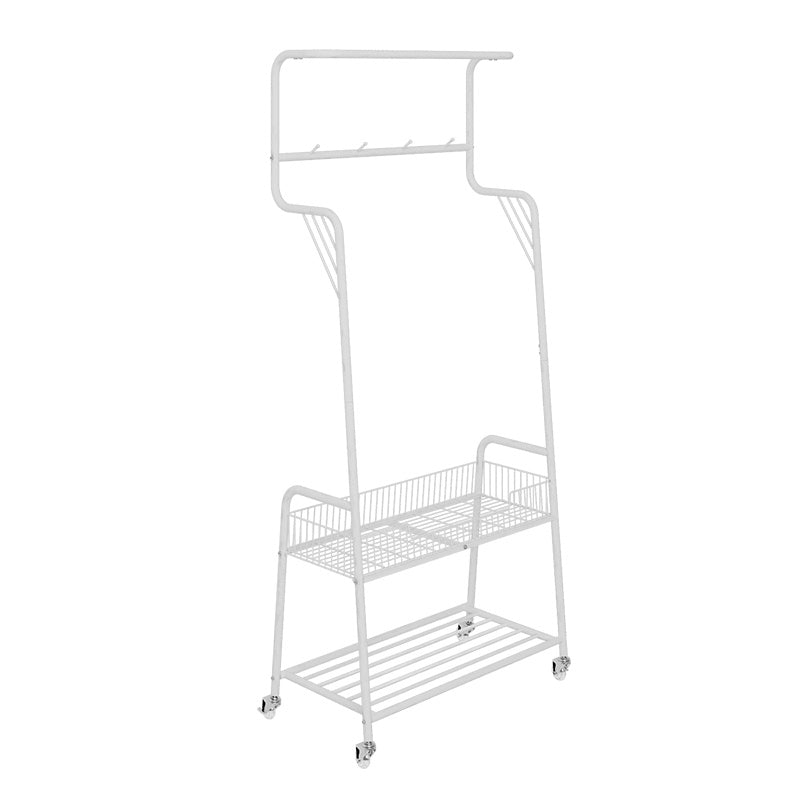 Modern Hall Stand Metal Hanging Rail Storage Shelving and 4 Hooks Coat Rack