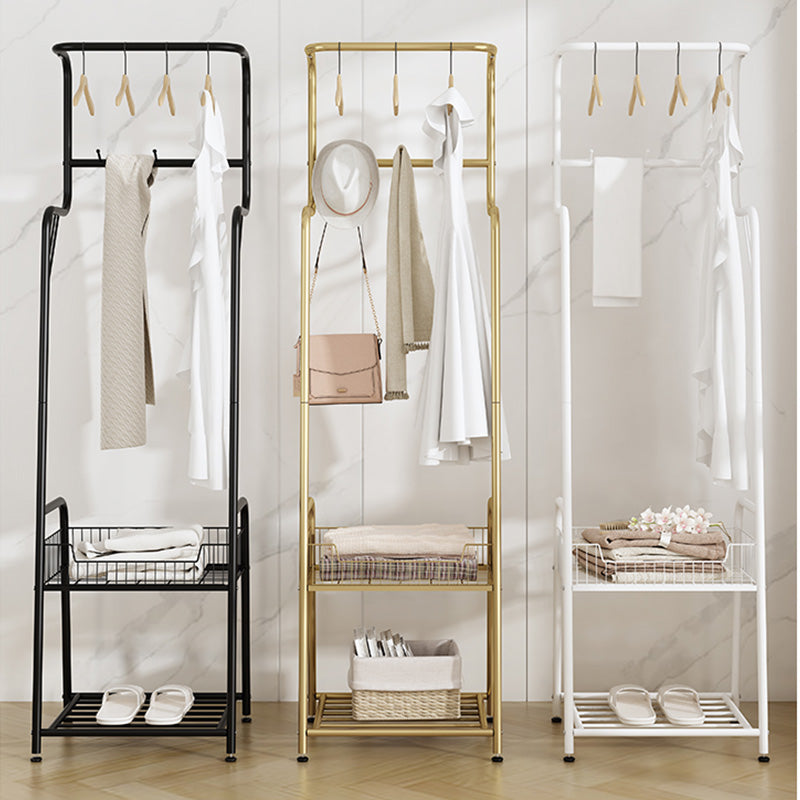 Modern Hall Stand Metal Hanging Rail Storage Shelving and 4 Hooks Coat Rack