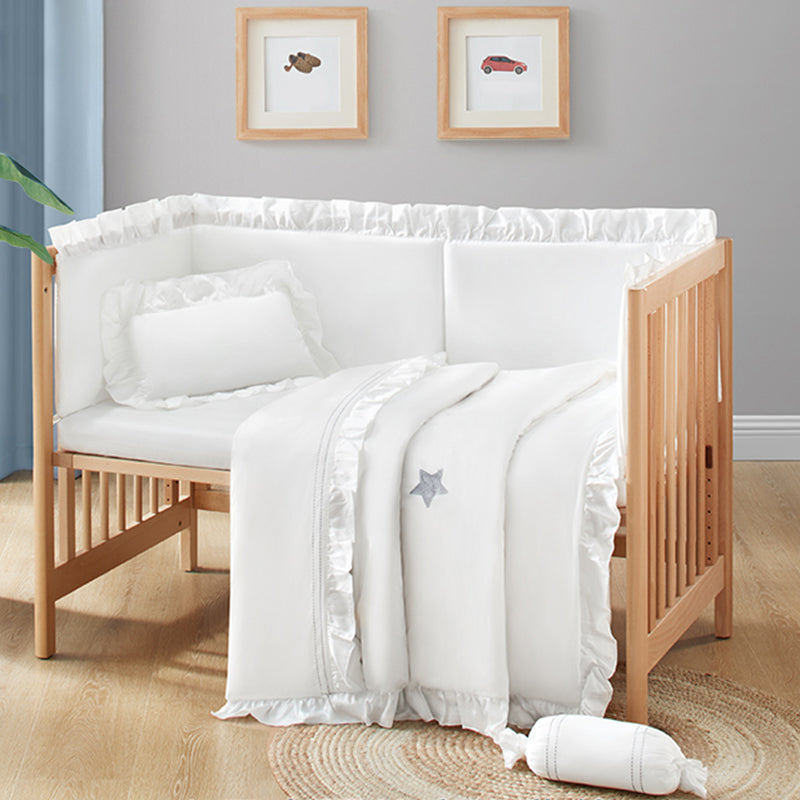 Contemporary Natural Wooden Baby Crib with Wheels and Storage