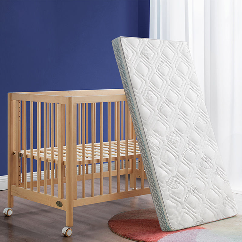 Contemporary Natural Wooden Baby Crib with Wheels and Storage