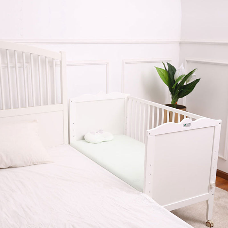 Scandinavian with Adjustable Height White Wood with Guardrail Baby Crib