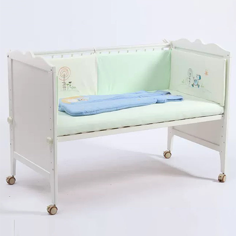 Scandinavian with Adjustable Height White Wood with Guardrail Baby Crib