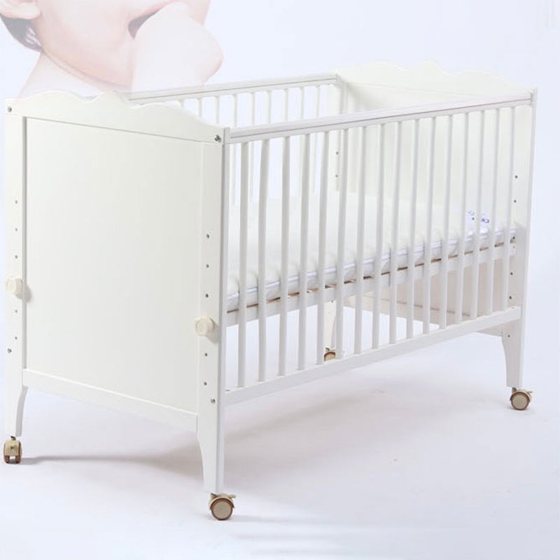 Scandinavian with Adjustable Height White Wood with Guardrail Baby Crib