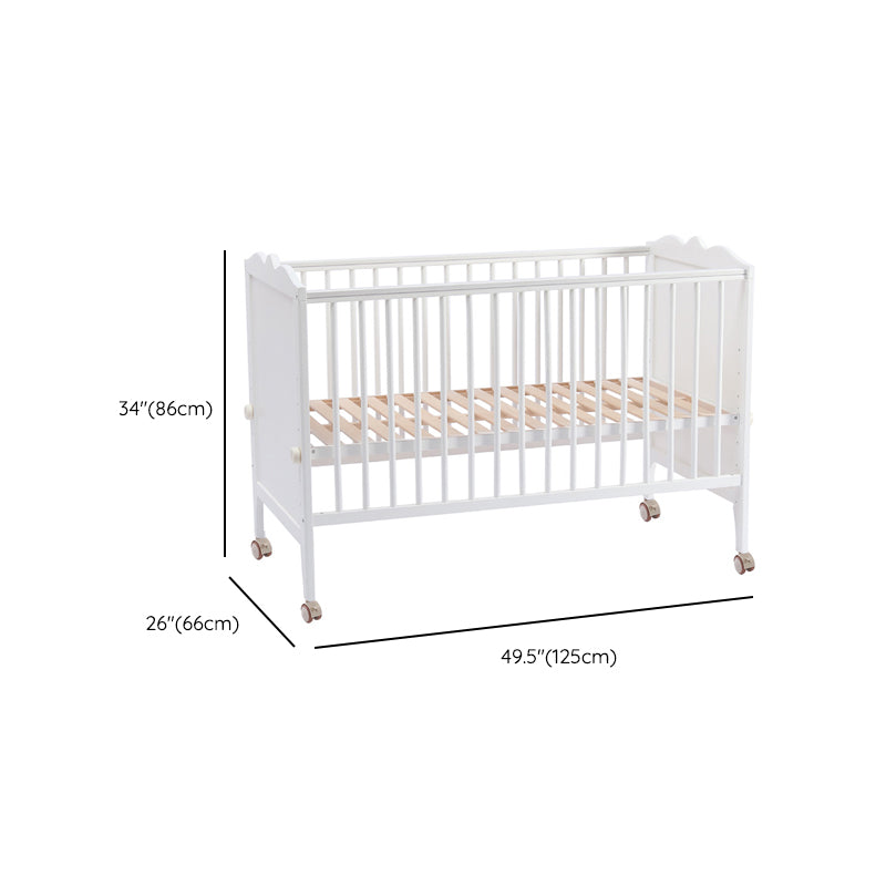 Scandinavian with Adjustable Height White Wood with Guardrail Baby Crib