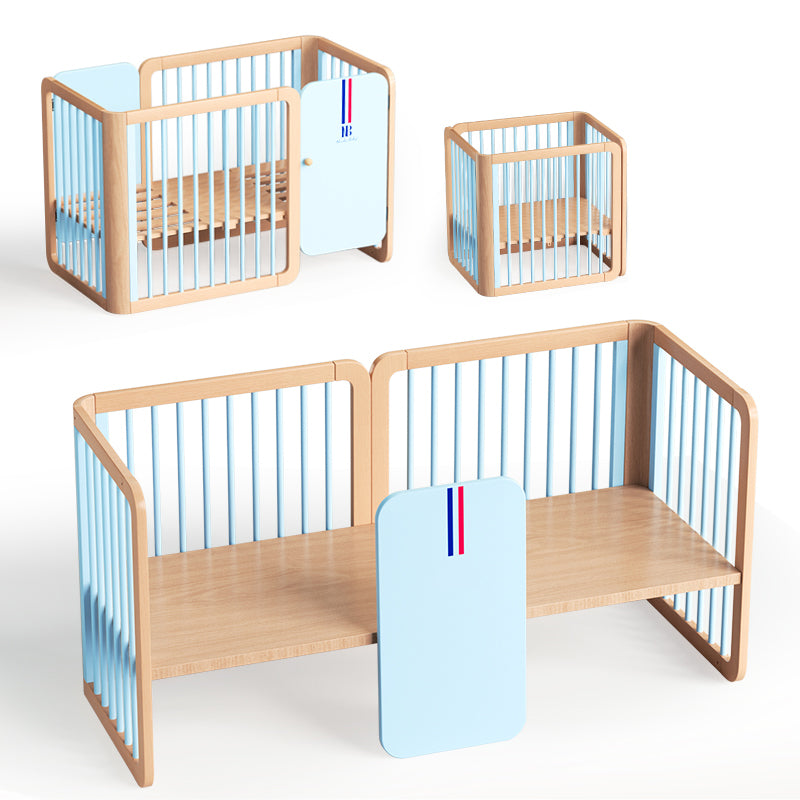 Scandinavian with Casters/Wheels Crib Light Wood with Guardrail Nursery Crib