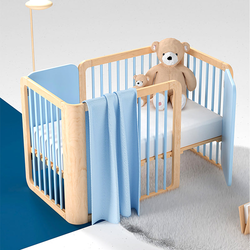 Scandinavian with Casters/Wheels Crib Light Wood with Guardrail Nursery Crib