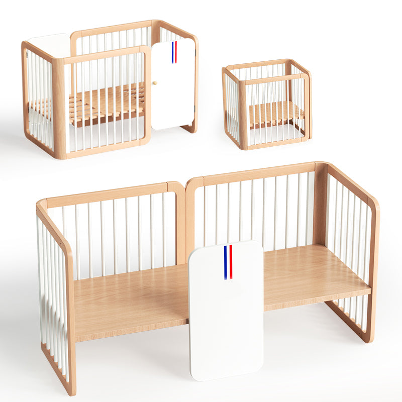 Scandinavian with Casters/Wheels Crib Light Wood with Guardrail Nursery Crib