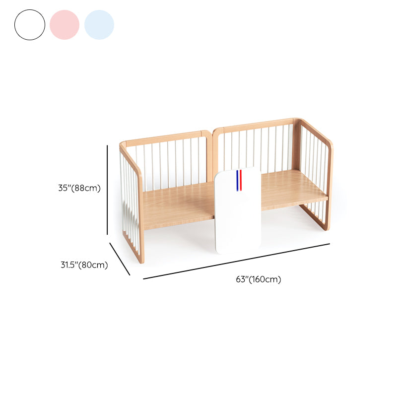 Scandinavian with Casters/Wheels Crib Light Wood with Guardrail Nursery Crib