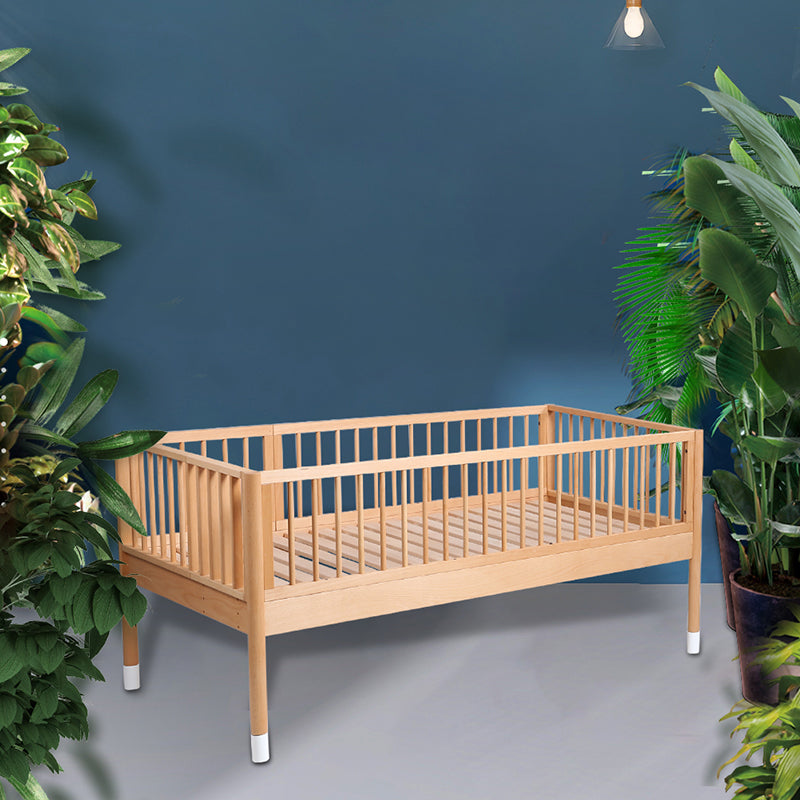 Modern Style Nursery Bed with Guardrail Light Wood Nursery Crib