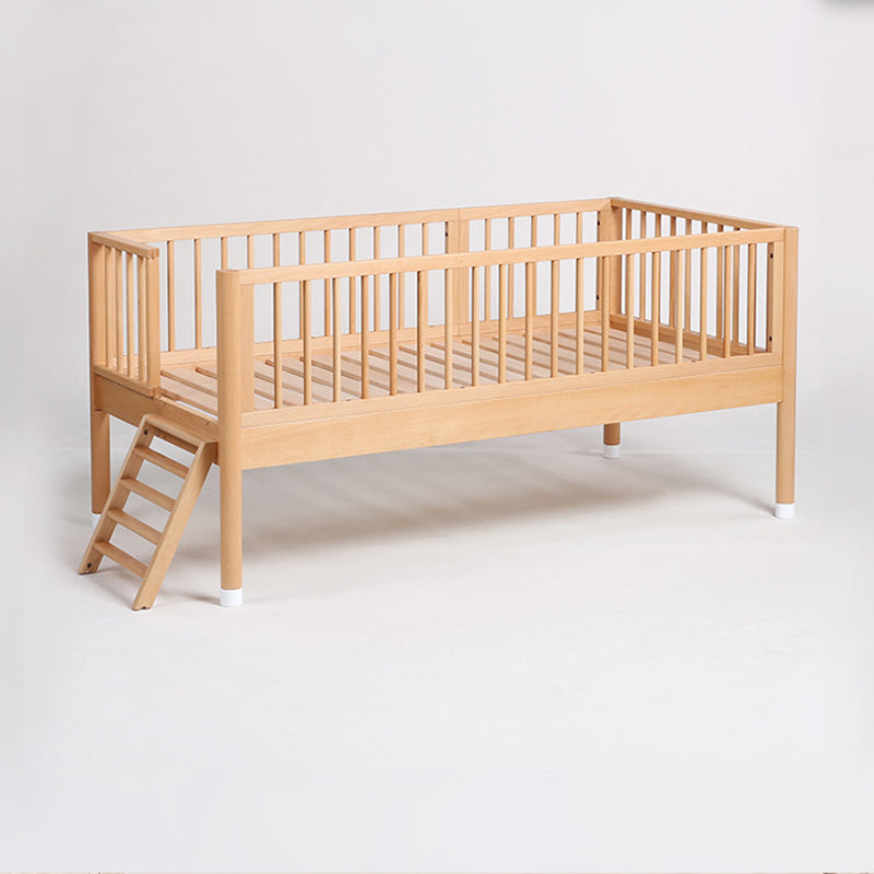 Modern Style Nursery Bed with Guardrail Light Wood Nursery Crib