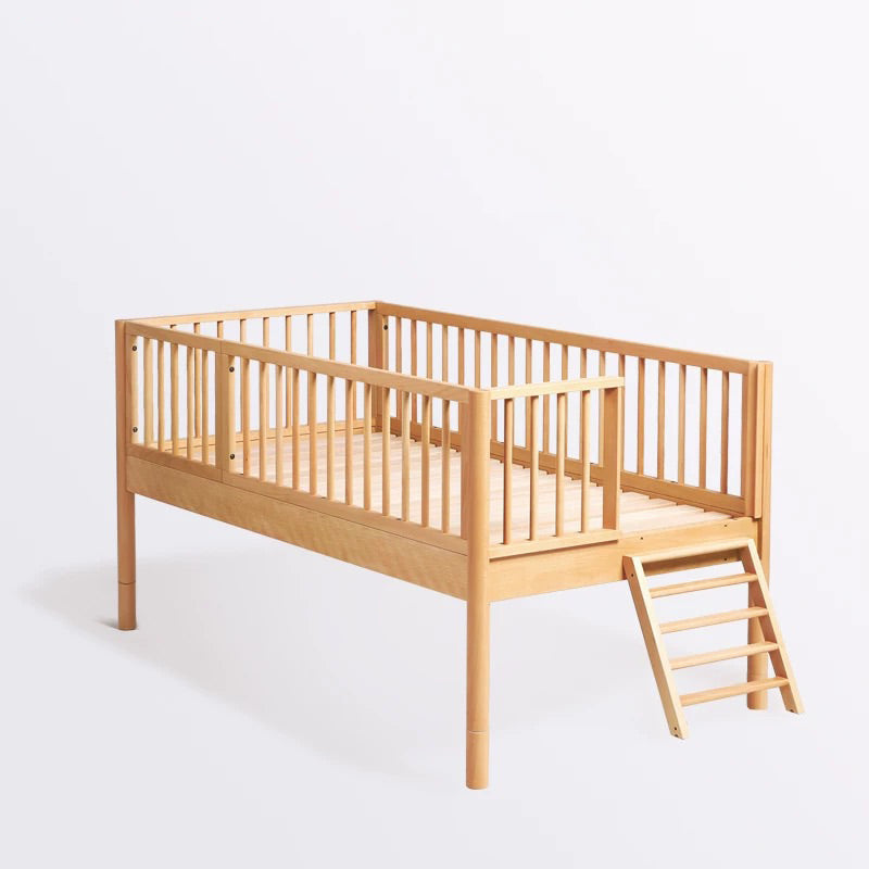 Modern Style Nursery Bed with Guardrail Light Wood Nursery Crib