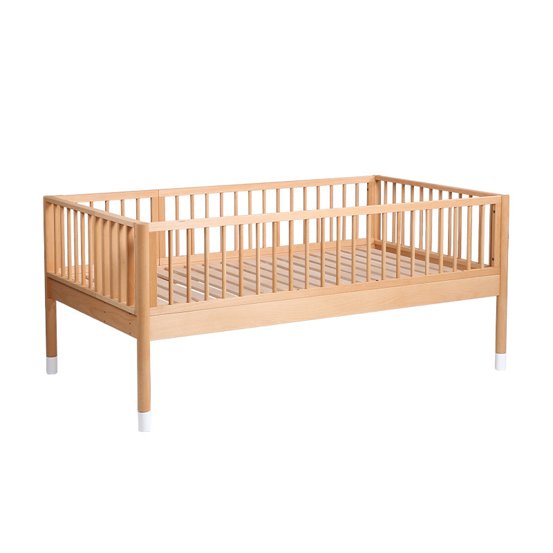 Modern Style Nursery Bed with Guardrail Light Wood Nursery Crib