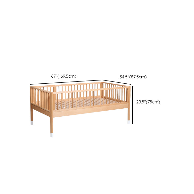 Modern Style Nursery Bed with Guardrail Light Wood Nursery Crib