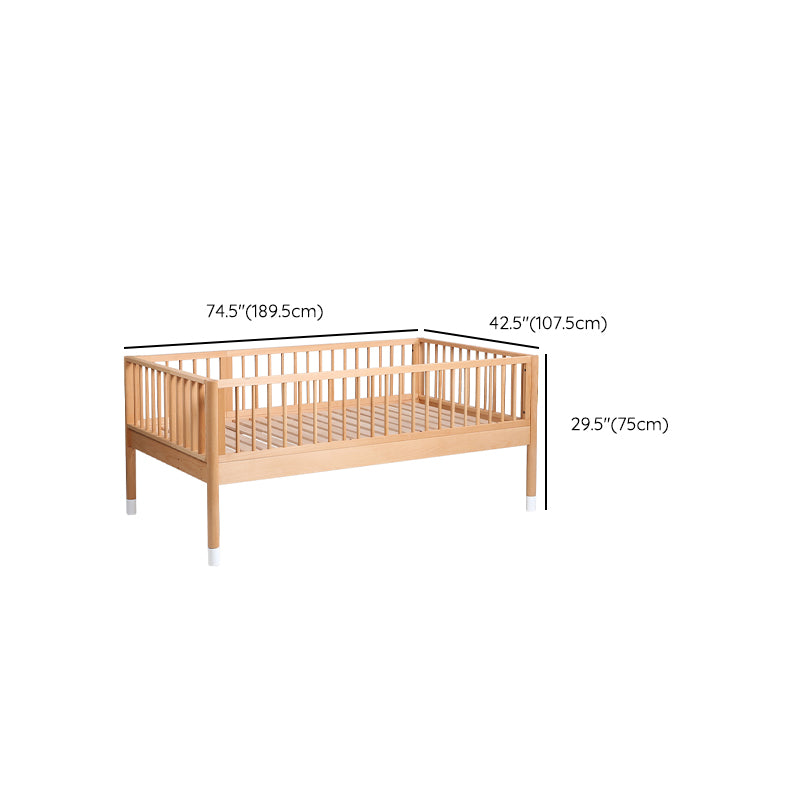 Modern Style Nursery Bed with Guardrail Light Wood Nursery Crib