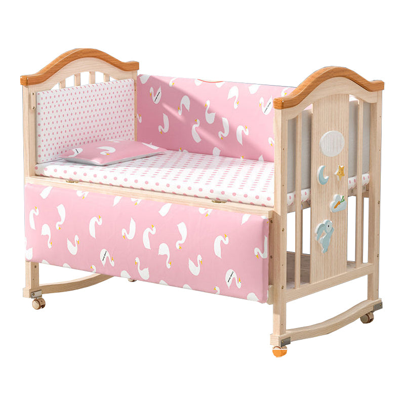 Convertible Crib Bed Solid Wood Mattress Nursery Bed with Guardrail