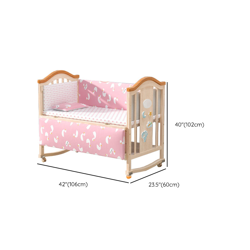 Convertible Crib Bed Solid Wood Mattress Nursery Bed with Guardrail