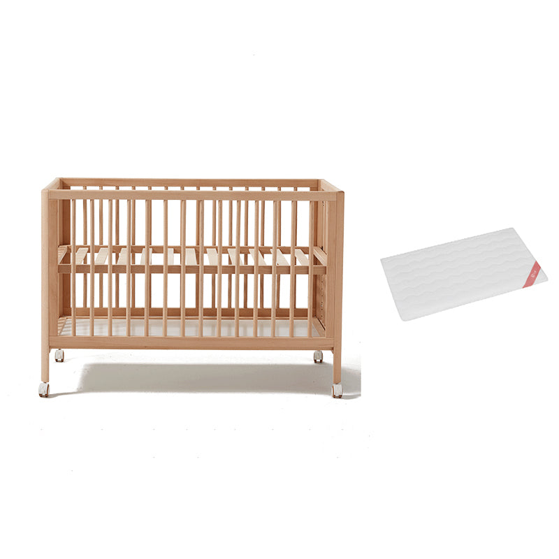 Farmhouse / Country Beech with Guardrail Light Wood with Adjustable Height Baby Crib