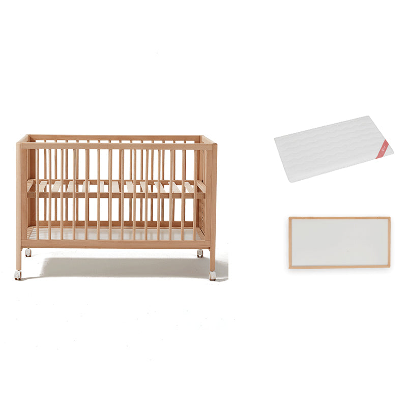 Farmhouse / Country Beech with Guardrail Light Wood with Adjustable Height Baby Crib