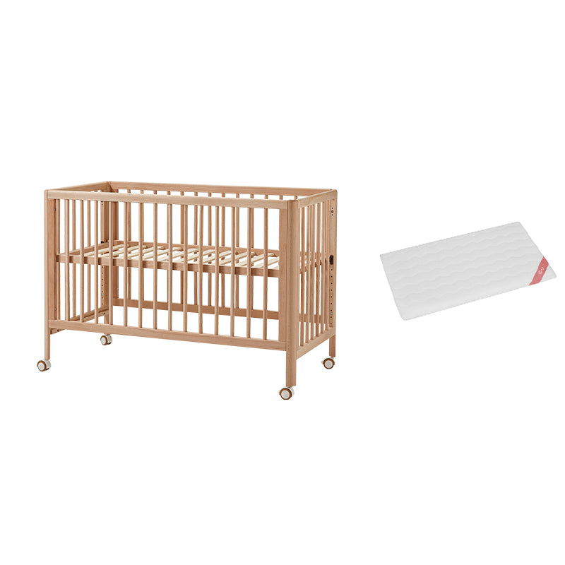 Farmhouse / Country Beech with Guardrail Light Wood with Adjustable Height Baby Crib