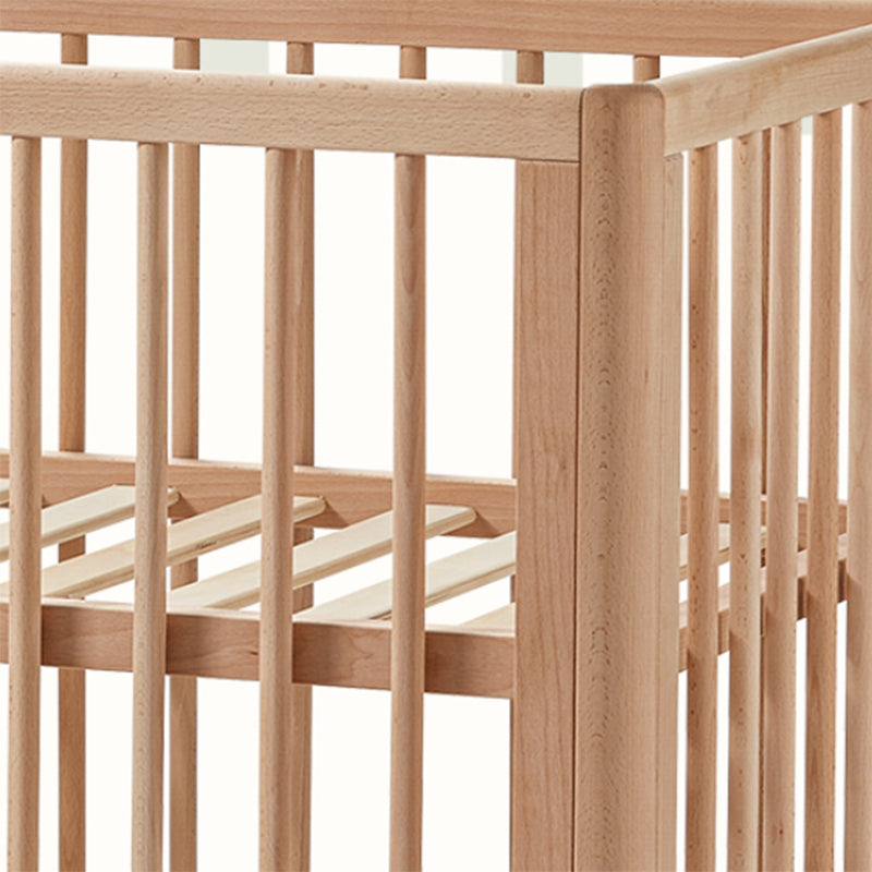 Farmhouse / Country Beech with Guardrail Light Wood with Adjustable Height Baby Crib