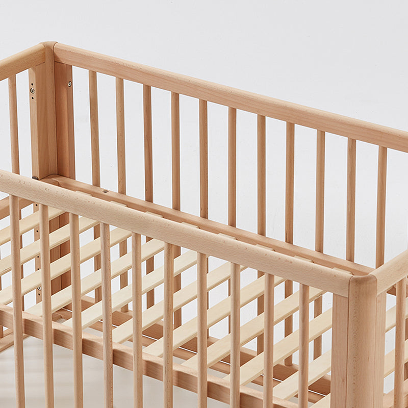 Farmhouse / Country Beech with Guardrail Light Wood with Adjustable Height Baby Crib