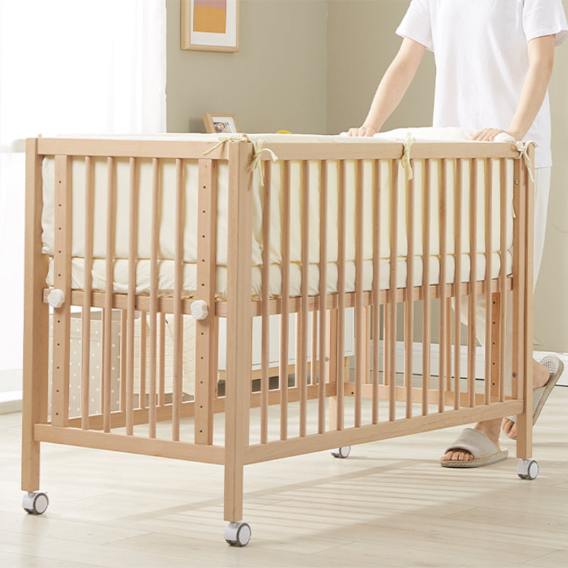 Farmhouse / Country Beech with Guardrail Light Wood with Adjustable Height Baby Crib