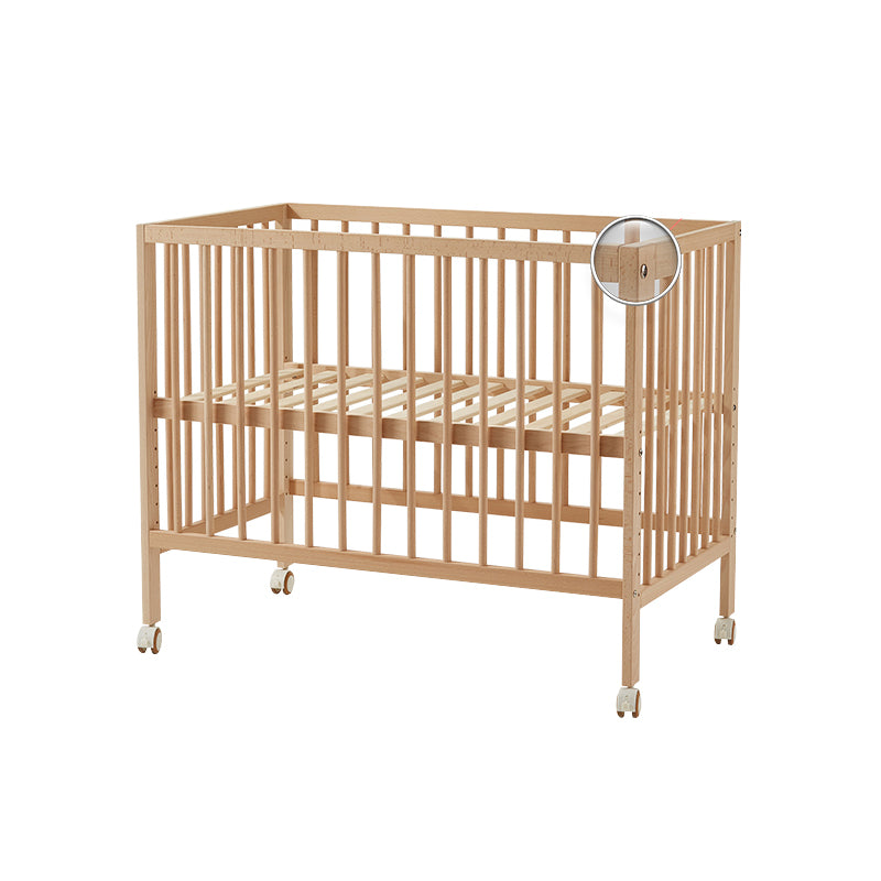 Farmhouse / Country Beech with Guardrail Light Wood with Adjustable Height Baby Crib