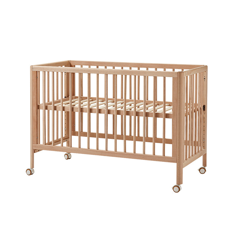 Farmhouse / Country Beech with Guardrail Light Wood with Adjustable Height Baby Crib