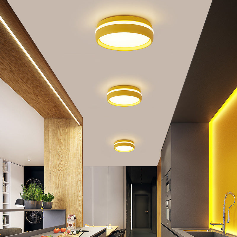 Modern Metal LED Flush Mount Circular Shape Ceiling Light with Acrylic Shade for Bedroom