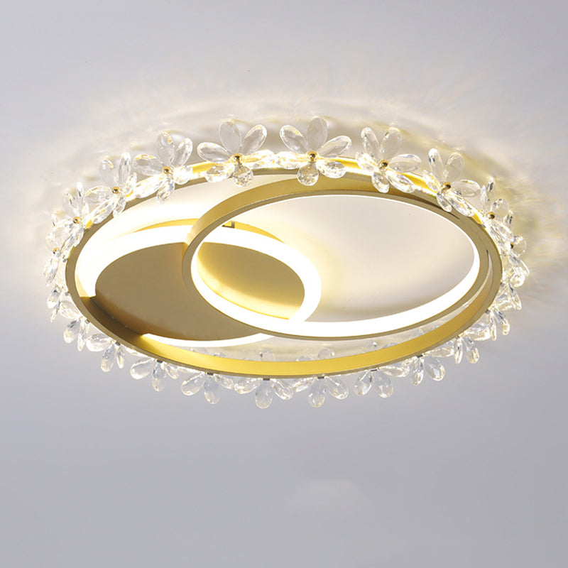 Modern Round Ceiling Mount Light Fixture Crystal 2-Light Ceiling Light Fixture