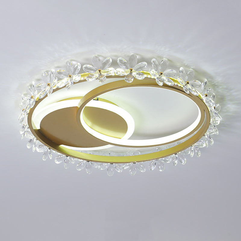 Modern Round Ceiling Mount Light Fixture Crystal 2-Light Ceiling Light Fixture