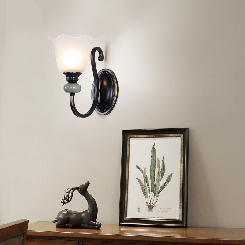 American Style Black Sconce Light Fixtures Glass Shade Wall Light Sconces