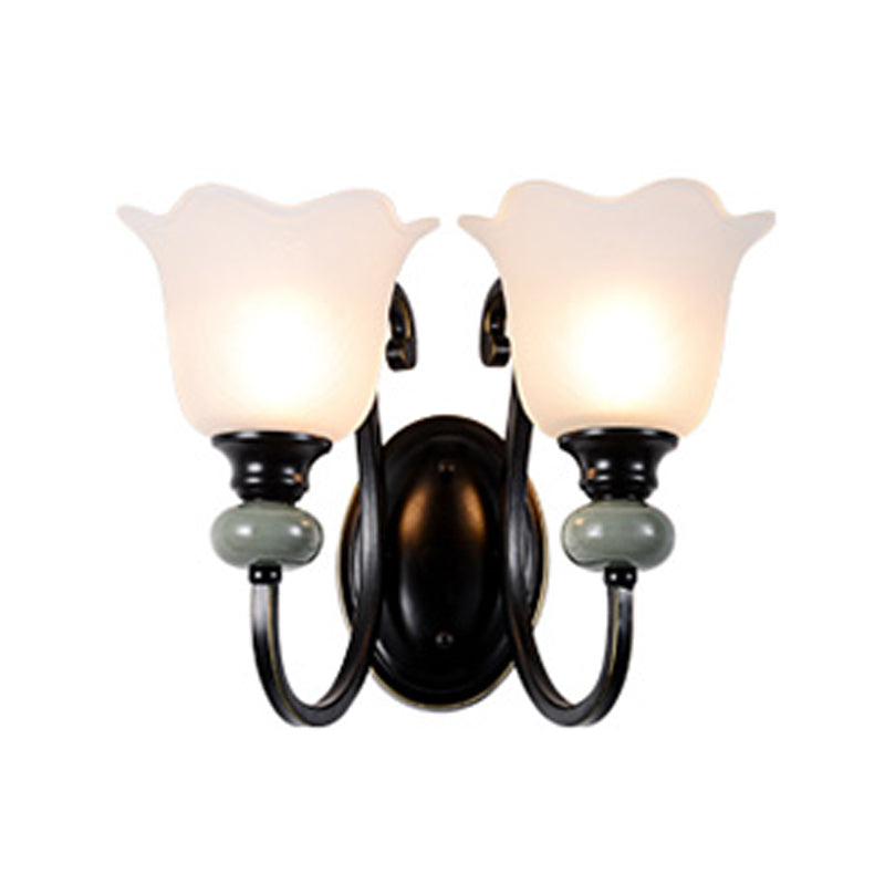 American Style Black Sconce Light Fixtures Glass Shade Wall Light Sconces