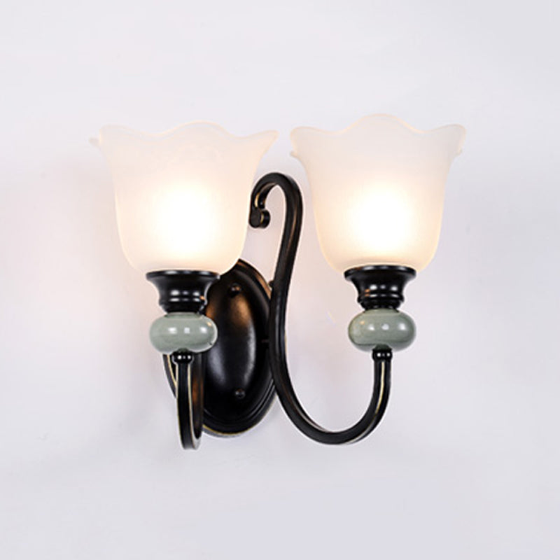 American Style Black Sconce Light Fixtures Glass Shade Wall Light Sconces