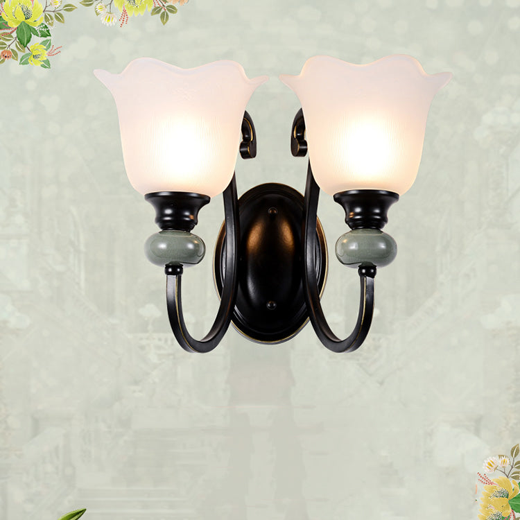 American Style Black Sconce Light Fixtures Glass Shade Wall Light Sconces