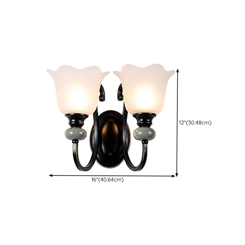 American Style Black Sconce Light Fixtures Glass Shade Wall Light Sconces